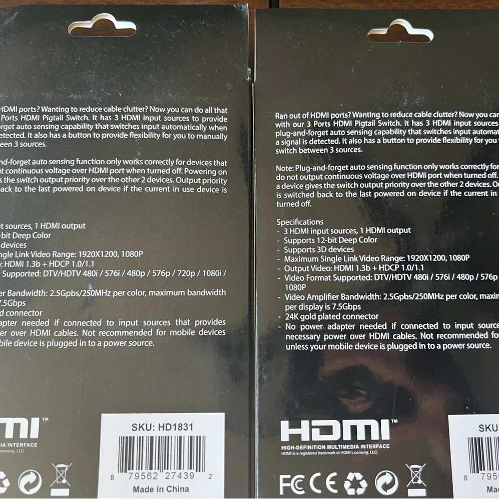 3x1 HDMI Pigtail Switch - Black